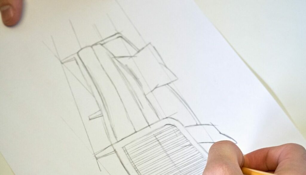 Initial furniture concept sketch for a bespoke contract seating design
