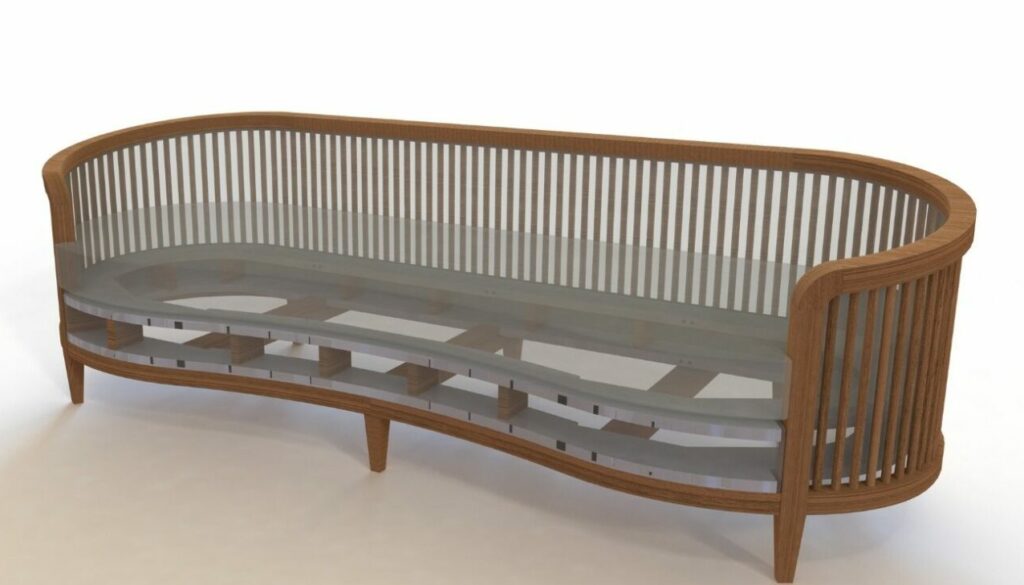 3D visualisation of a curved bespoke sofa frame