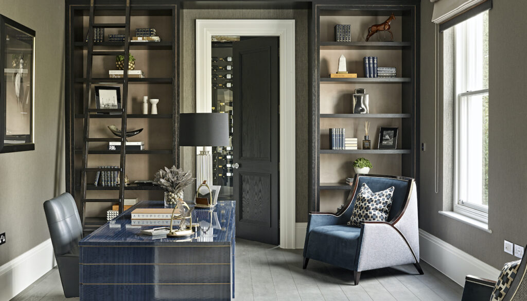 Bespoke upholstered armchair in a luxury Surrey home office